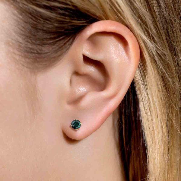 Round Scroll Stud Earrings - 5mm Fancy Green Lab-Grown Moissanite (RTS) Sale